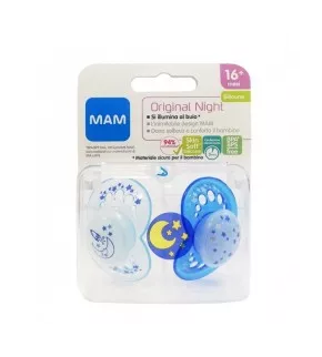 MAM 2 SUCCHIETTI ORIGINAL NIGHT SILICONE 16M+ MASCHIO