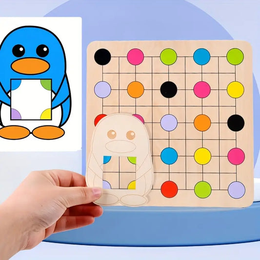 Pinguino in Legno Montessori Puzzle di Abbinamento dei Colori