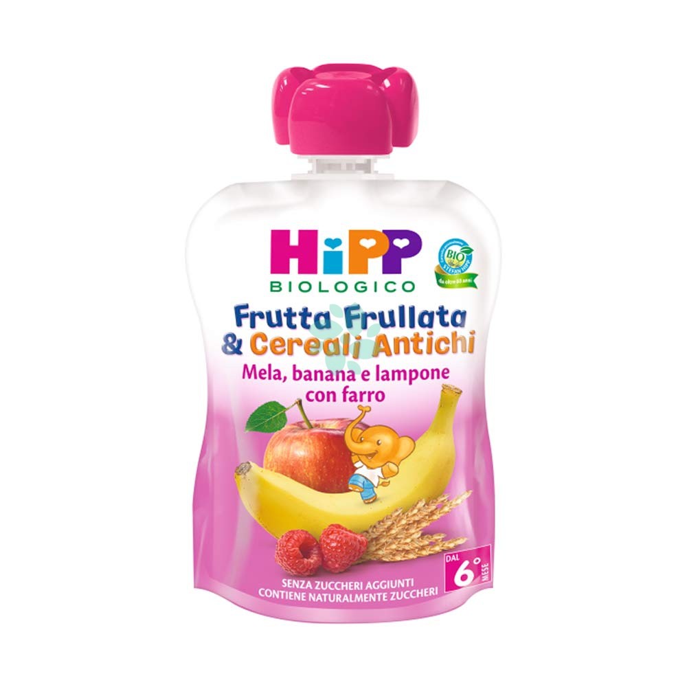 HIPP FRUTTA FRULLATA & CEREALI MELA BANANA LAMPONE FARRO