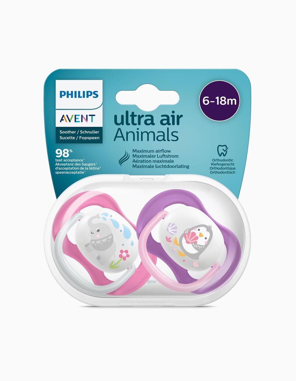 AVENT 2 SUCCHIETTI ULTRA AIR 6-18MESI FEMMINA ANIMALETTI