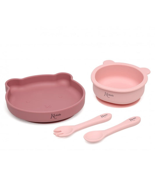 KIOKIDS SET PAPPA SILICONE ROSA CON VENTOSA 4PZ 4M+