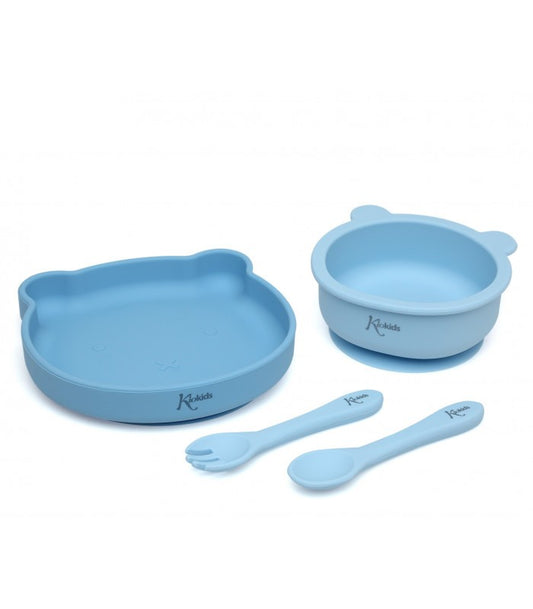 KIOKIDS SET PAPPA SILICONE AZZURRO CON VENTOSA 4PZ 4M+