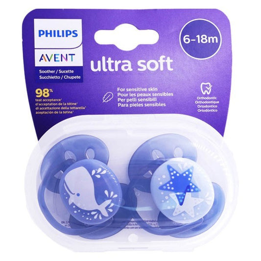 AVENT 2 SUCCHIETTI ULTRASOFT 6-18M MASCHIO BALENA STELLA